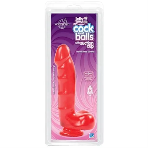 Jelly Jewels Cock and Balls With Suction Cup Red Doc Johnson Dildos