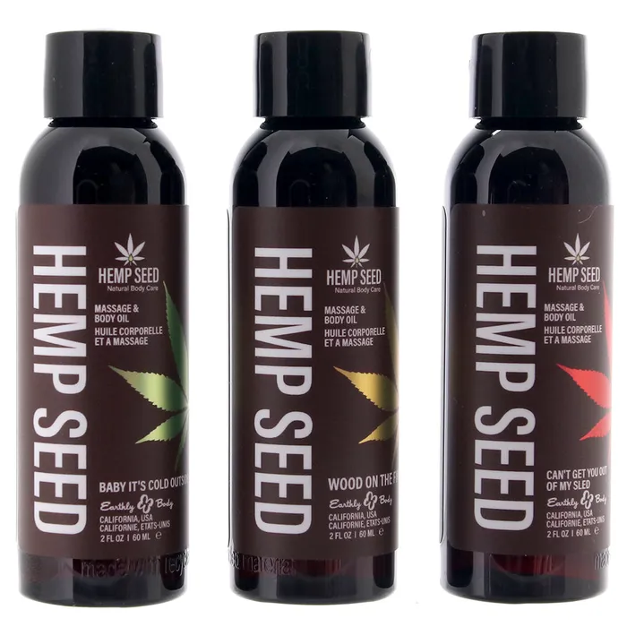 Couples Hemp Seed Massage Oil Holiday Gift Set in 2oz60mL x 3 Earthly Body