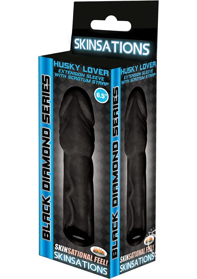 Male Sex Toys | Skinsations Skinsations Black Diamond Husky Lover Extension Sleeve with Scrotum Strap