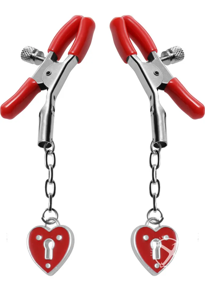 Master Series Crimson Tied Female Sex Toys Master Series Crimson Tied Charmed Heart Padlock Nipple Clamps