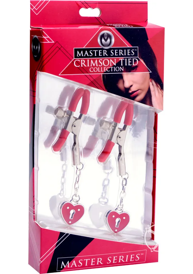 Master Series - Crimson Tied Female Sex Toys | Master Series - Crimson Tied Charmed Heart Padlock Nipple Clamps