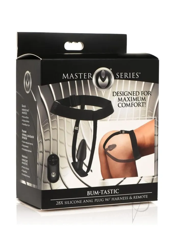 Master Series Male Sex Toys | Master Series Bum-Tastic 28x Rechargeable Silicone Anal Plug with Harness and Remote Control