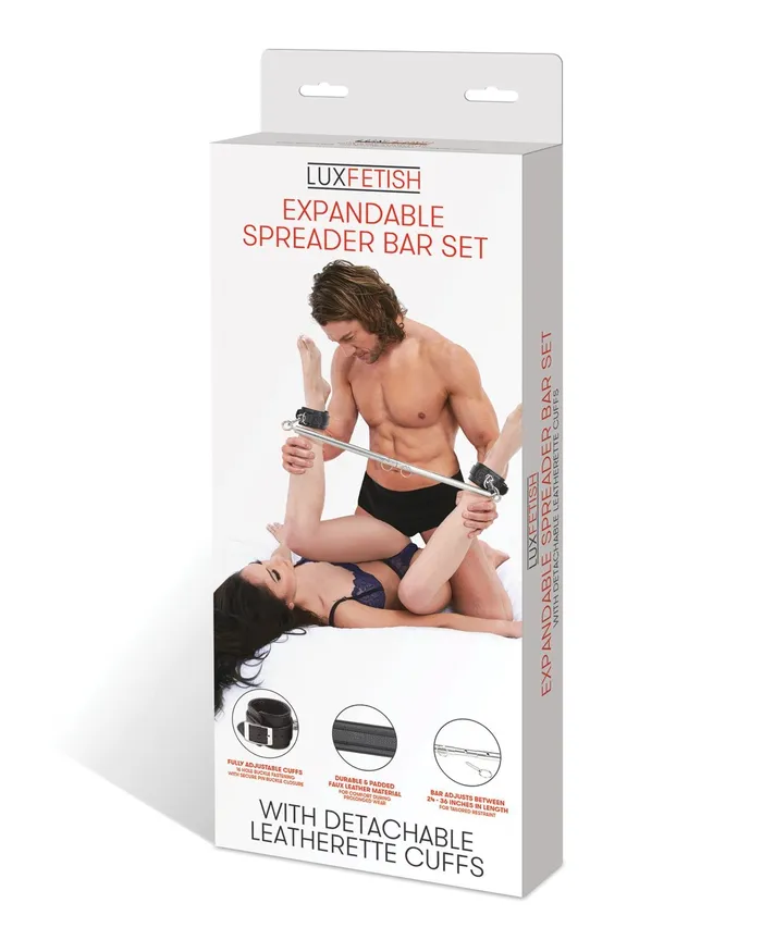 Lux Couples Lux Fetish Expandable Bar Spreader Set wLeatherette Cuffs