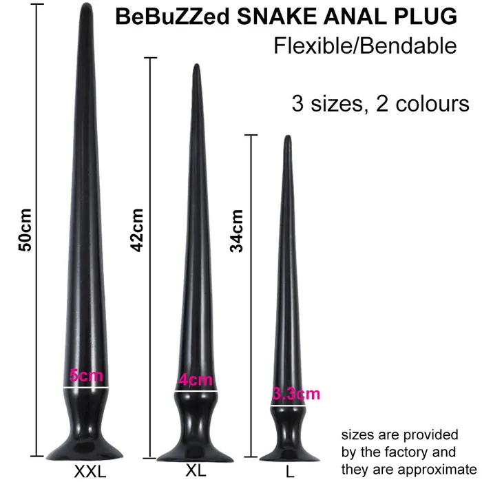 Anal BEBUZZED Bebuzzed Snake 42cm Anal Dildo Big Butt Plug Black