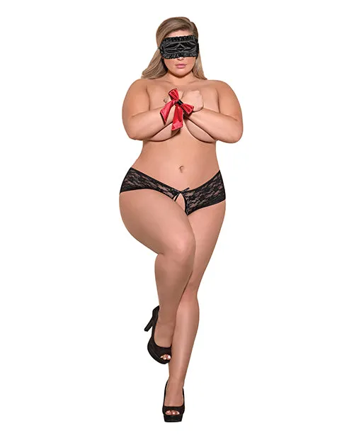 Anal Magic Moments Intl Plus Size Love Bondage Black Split Back Lace Booty Short Set