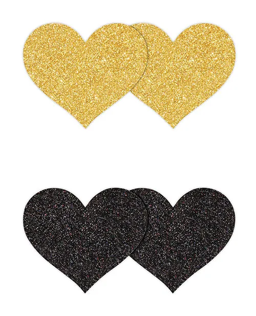 Anal Ns Novelties INC Pretty Pasties Glitter Hearts BlackGold 2 Pair