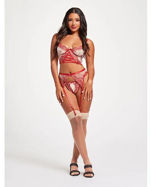 Anal Seven til Midnight Costume Sheer Stretch Garterbelt Bustier Set RedNude Medium