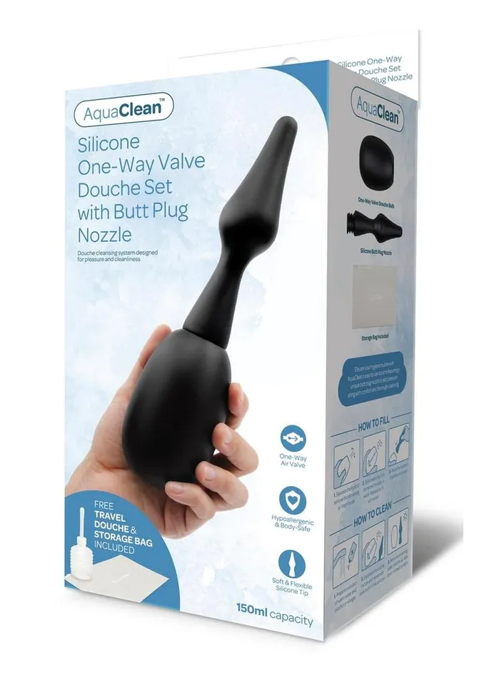 Aquaclean 150ml One Way Valve Douche with Butt Plug Nozzle AquaClean Anal