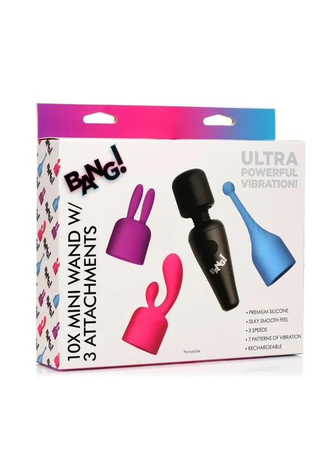 BANG Female Sex Toys Bang 10x Mini Wand Set Rechargeable Silicone Vibrator with 3 Attachments