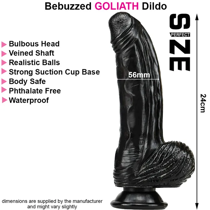 BeBuZZed Dildos Bebuzzed Goliath 95 Large Fat Dildo Veined Black