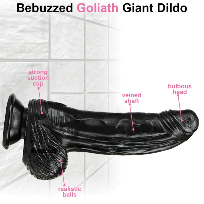 BeBuZZed Dildos Bebuzzed Goliath 95 Large Fat Dildo Veined Black