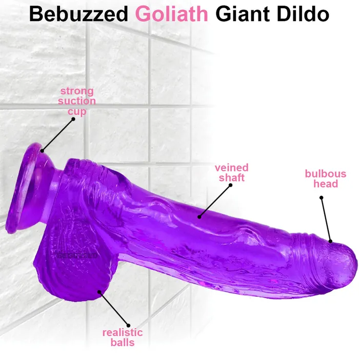 BeBuZZed Dildos Bebuzzed Goliath 95 Large Fat Dildo Veined Purple