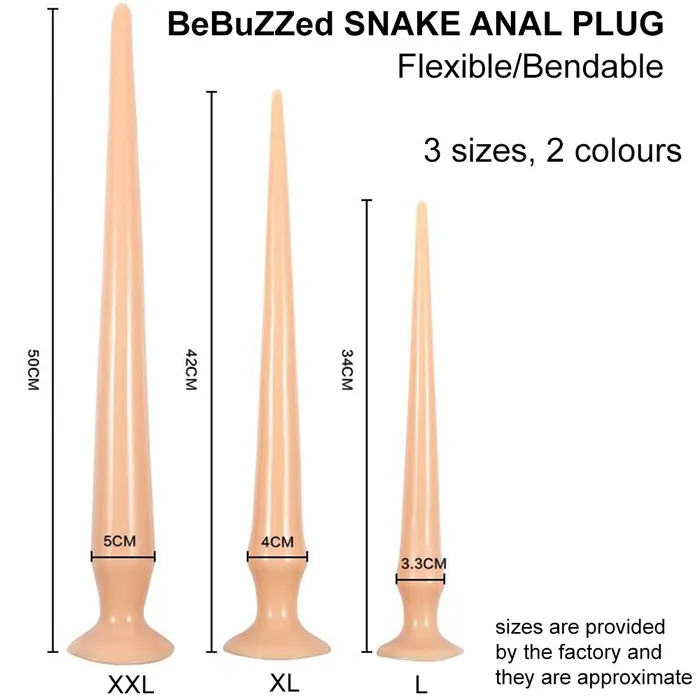 Bebuzzed Snake 34cm Anal Dildo Big Butt Plug Flesh BEBUZZED Anal