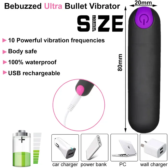 BeBuZZed Vibrators Bebuzzed Ultra Bullet Powerful Vibrator USB BlackPurple