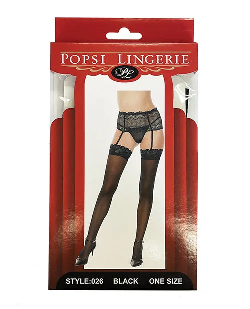 Black Silicone Lace Top Thigh High Stockings One Size Popsi Lingerie Teddies And Bodies