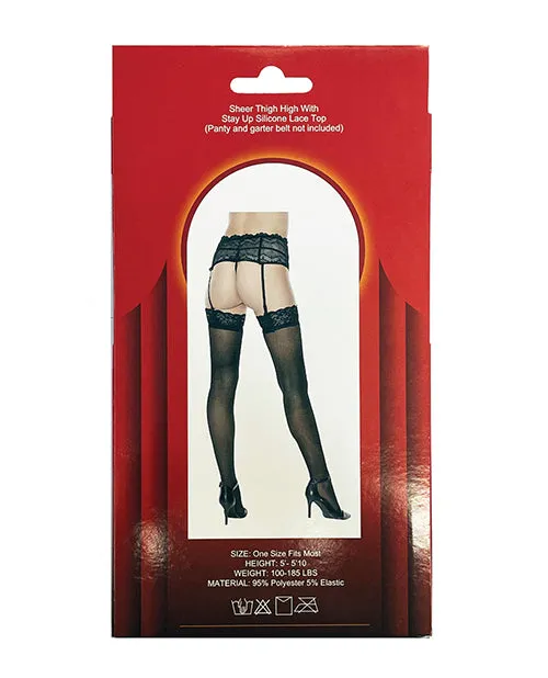 Black Silicone Lace Top Thigh High Stockings One Size Popsi Lingerie Teddies And Bodies