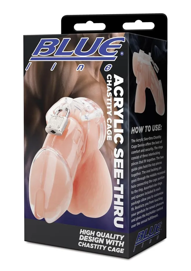 Blue Line CandB Gear Male Sex Toys Acrylic SeeThru Chastity Cage