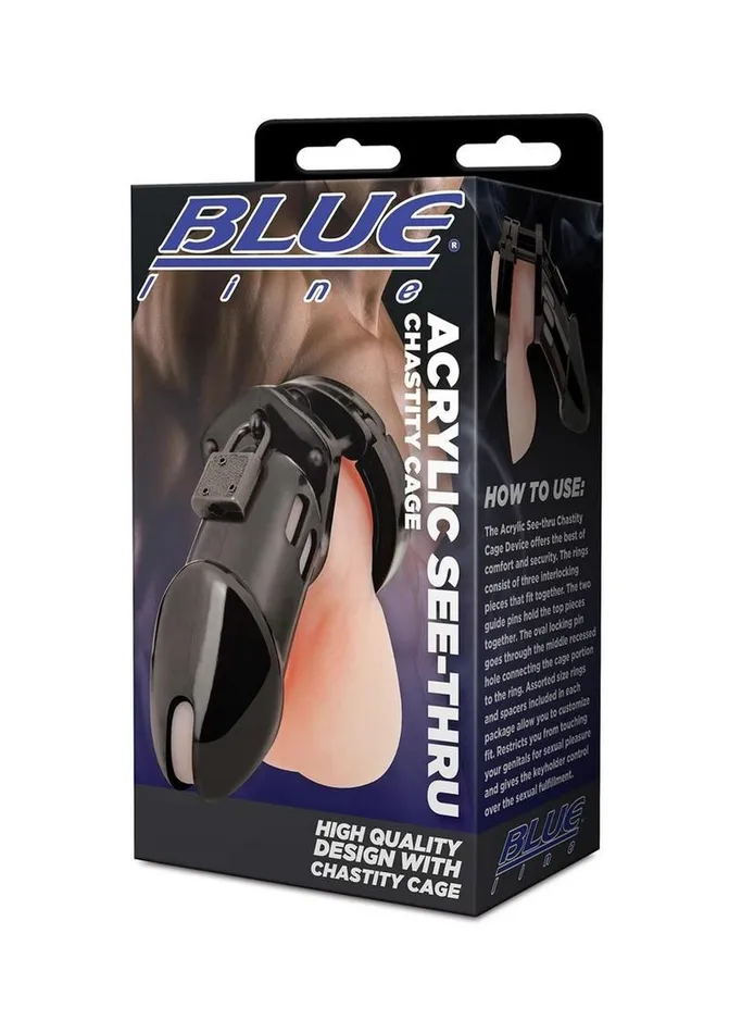 Blue Line CandB Gear Male Sex Toys Acrylic SeeThru Chastity Cage