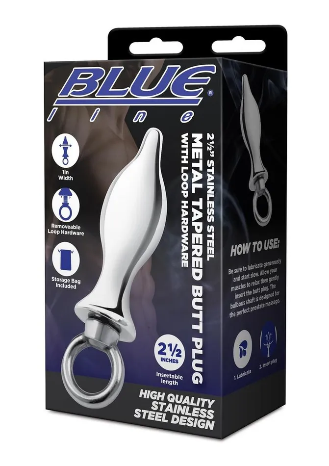 Blue Line Metal Tapered Butt Plug with Loop Hardware 25in Stainless Blue Line CandB Gear Anal