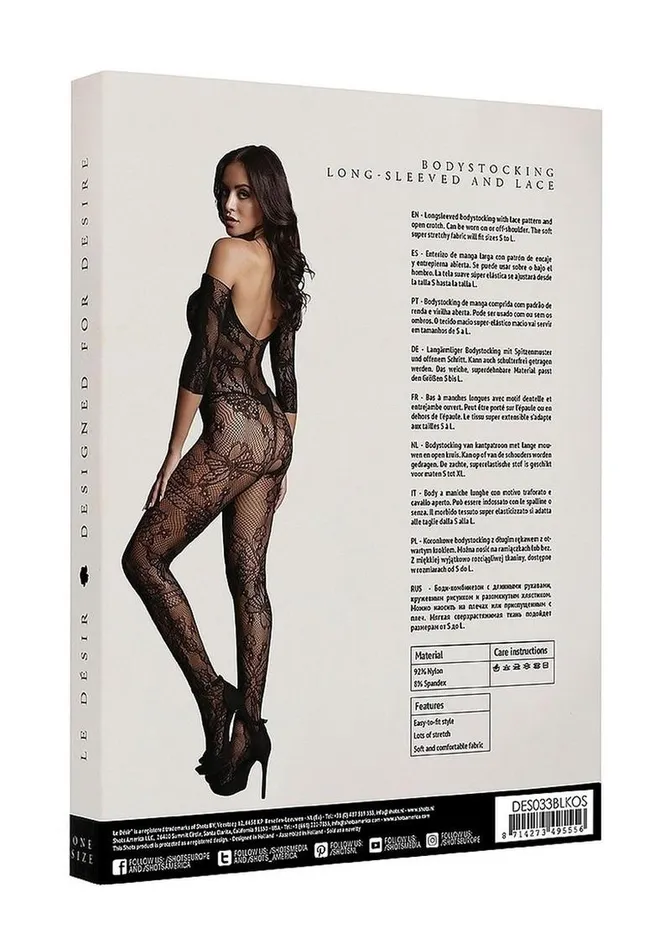 Bodystockings Playsuits Le Desir Lace Sleeved Bodystocking Le Desir