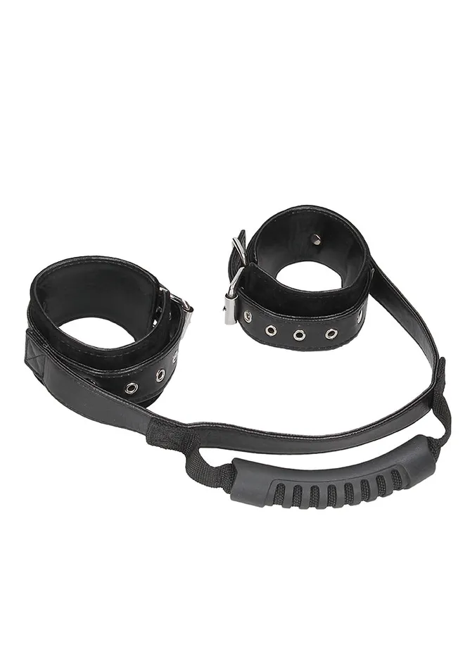 Bonded Leather Hand Cuffs With Handle With Adjustable Straps Shots America Male Sex Toys