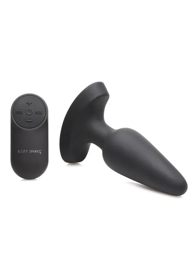 Booty Sparks Laser Heart Rechargeable Silicone Anal Plug with Remote Control Medium Black with Red Lights Booty Sparks Male Sex Toys