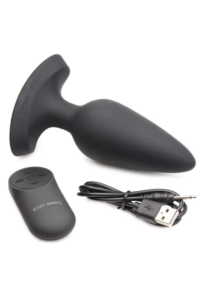 Booty Sparks Male Sex Toys Booty Sparks Laser Heart Rechargeable Silicone Anal Plug with Remote Control Large Black with Red Lights