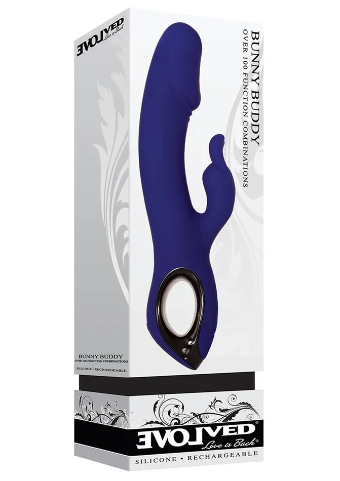 Bunny Buddy Rechargeable Silicone Dual Vibrator with Clitoral Stimulator Evolved Female Sex Toys