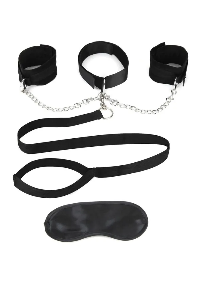 Couples Lux Fetish Lux Fetish Collar Cuffs and Leash Set with Removable Cuffs and Leash