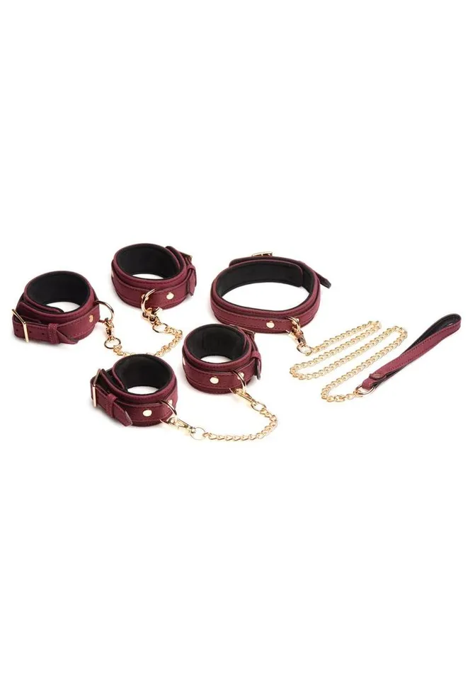 Couples Master Series Master Series Velvet Bondage Set Cuffs Collar and Leash