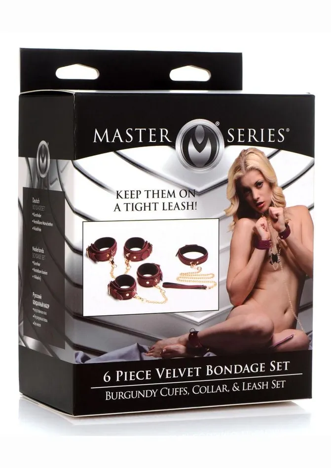 Couples Master Series Master Series Velvet Bondage Set Cuffs Collar and Leash