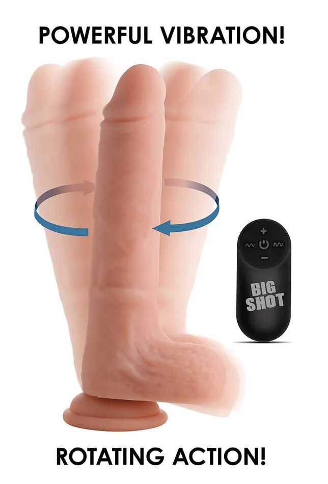 Curve Toys Big Shot 8 Rotating Rechargeable Liquid Silicone Dong With Balls Female Sex Toys