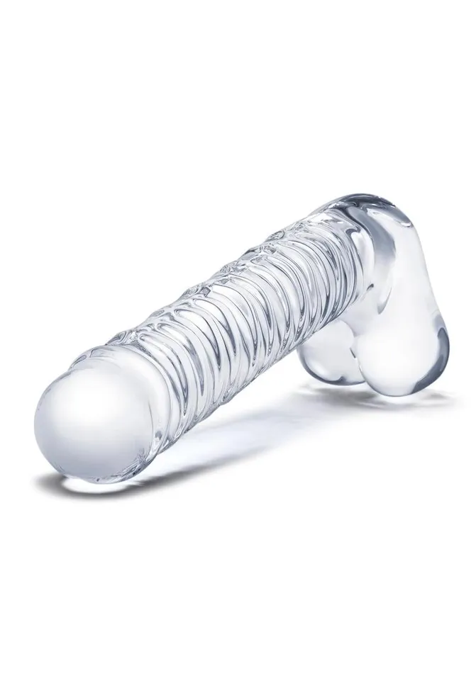 Dildos Glas Realistic Ribbed Glass GSpot Dildo with Balls Glas