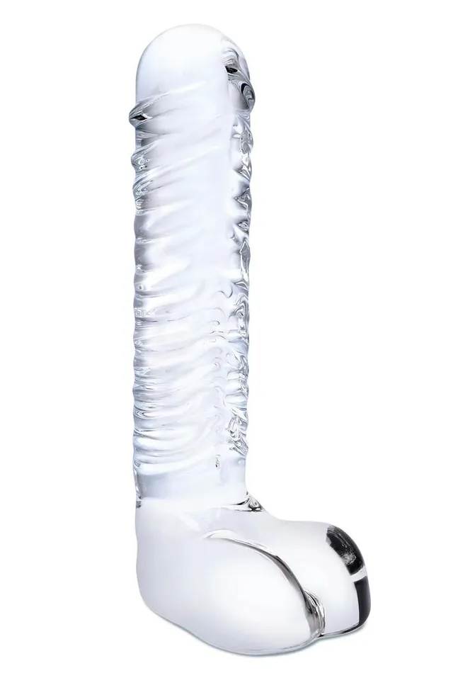 Dildos Glas Realistic Ribbed Glass GSpot Dildo with Balls Glas