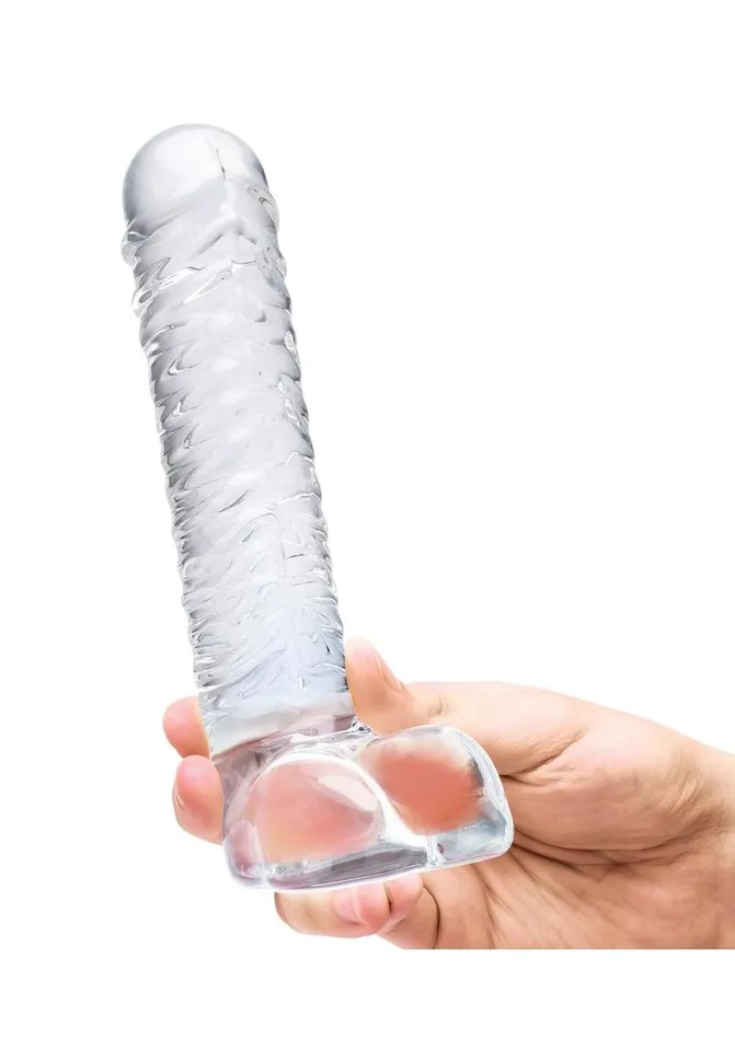 Dildos Glas Realistic Ribbed Glass GSpot Dildo with Balls Glas