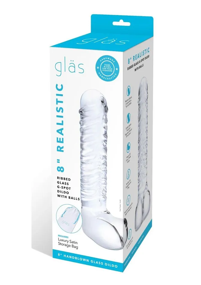 Dildos Glas Realistic Ribbed Glass GSpot Dildo with Balls Glas