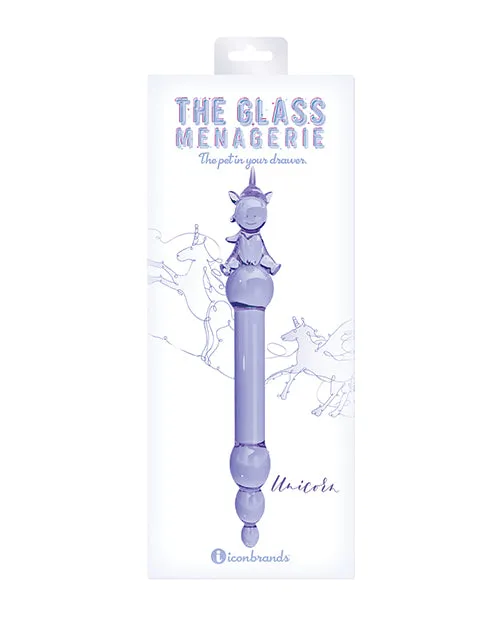 Dildos Icon Brands INC Glass Menagerie Unicorn Glass Dildo Purple