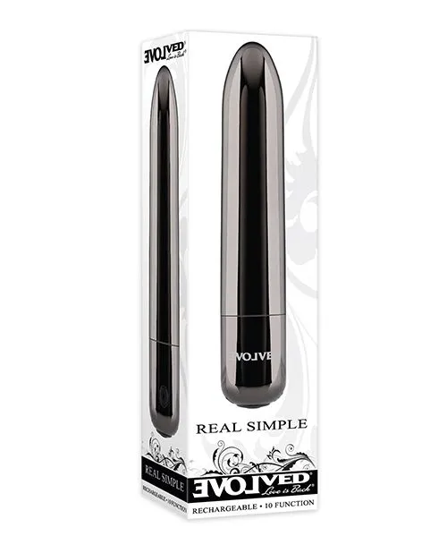 Evolved Novelties INC Vibrators Real Simple Rechargeable Bullet Black Chrome