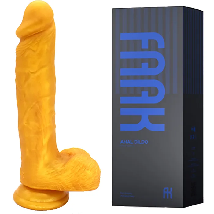 FAAK FAAKG105 23cm Large Realistic Veined Dildo Liquid Silicone Gold Female Sex Toys