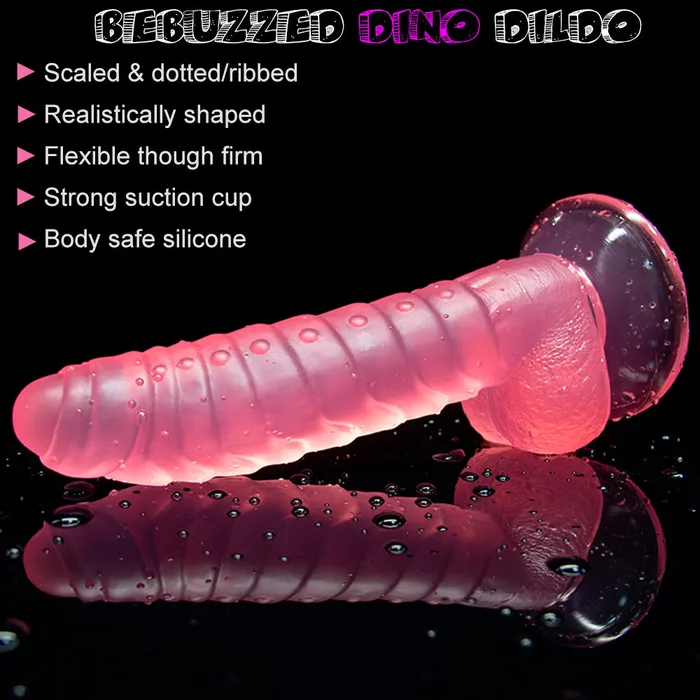 Female Sex Toys BeBuZZed Bebuzzed Dino Ribbed Dildo with Balls Suction Cup Base Pink