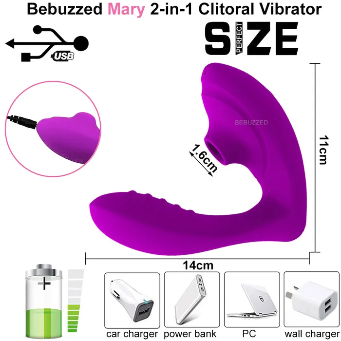 Female Sex Toys Bebuzzed Mary 2 in 1 Sucking Vibrator Bebuzzed