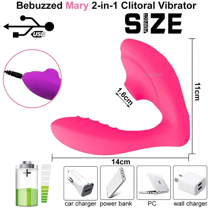 Female Sex Toys Bebuzzed Mary 2 in 1 Sucking Vibrator Bebuzzed