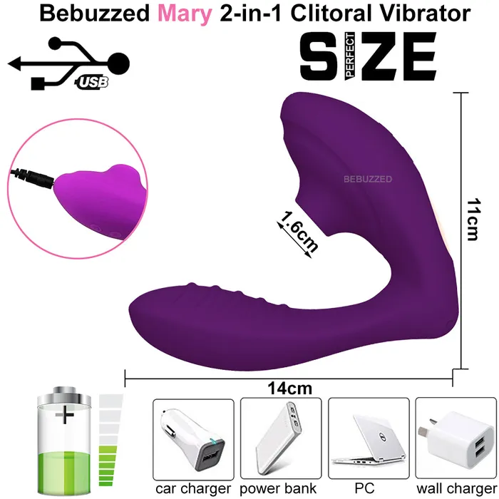 Female Sex Toys Bebuzzed Mary 2 in 1 Sucking Vibrator Bebuzzed