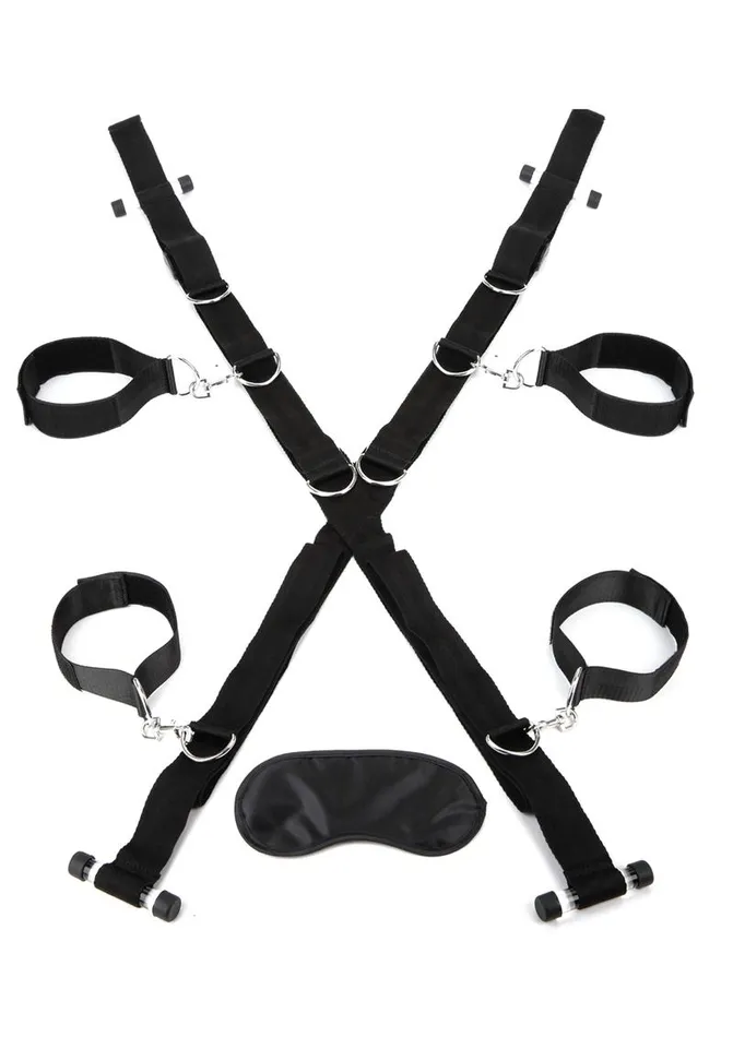 Female Sex Toys Lux Fetish Over The Door Cross with 4 Universal Soft Restraint Cuffs Lux Fetish