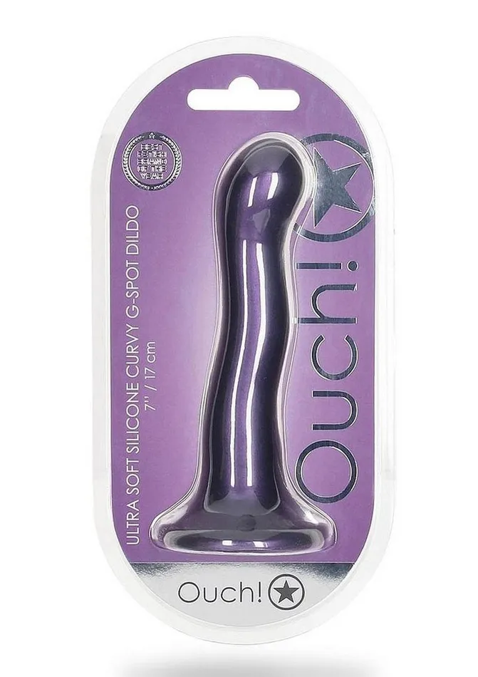 Female Sex Toys Ouch Ultra Soft Curvy GSpot Silicone Dildo 7in Metallic Ouch