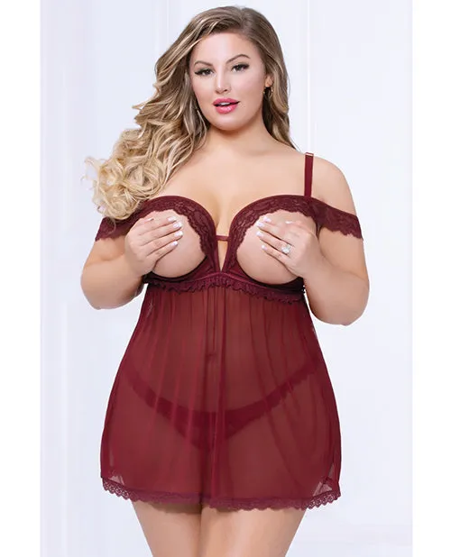 Female Sex Toys Seven Til Midnight Lace Mesh Open Cups Babydoll w Fly Away Back Panty