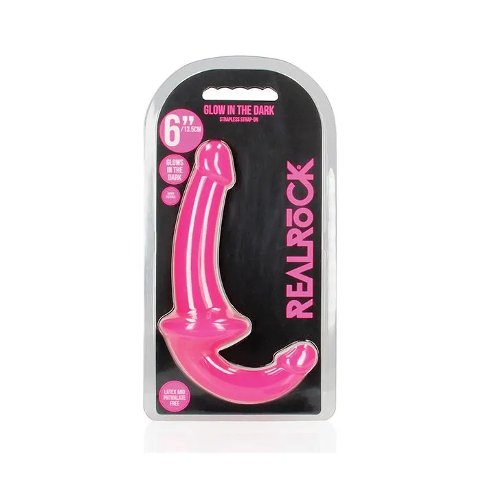 Female Sex Toys Shots America LLC RealRock 6 Strapless Strap On Glow in the Dark Neon Pink