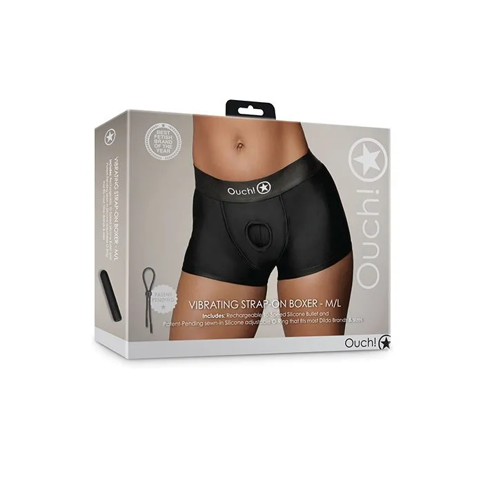 Female Sex Toys Shots America LLC Vibrating Strap On Boxer Black ML