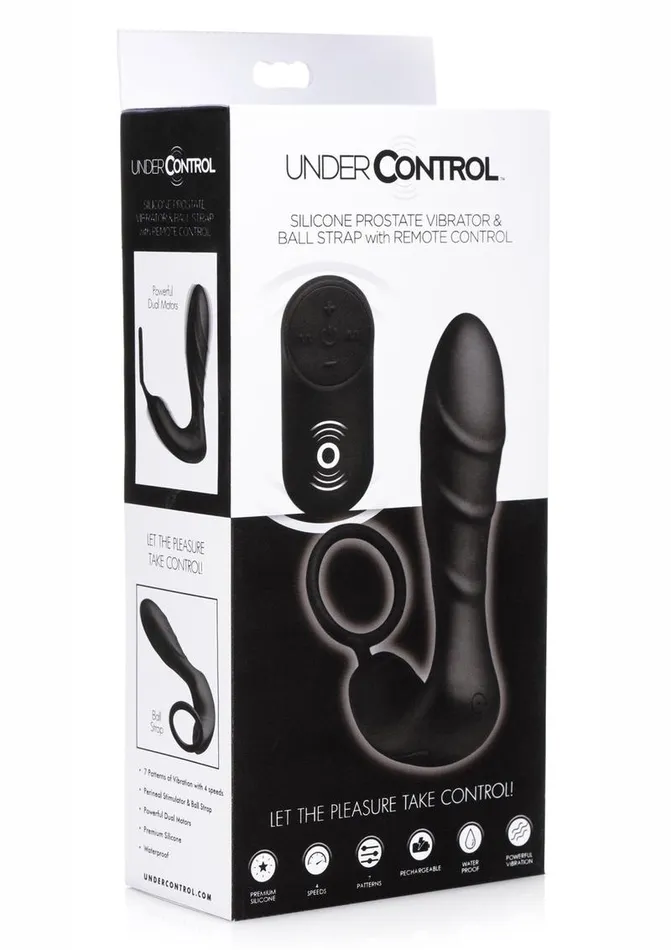 Female Sex Toys Under Control Rechargeable Silicone Prostate Vibrator and Cock Strap with Remote Control Under Control