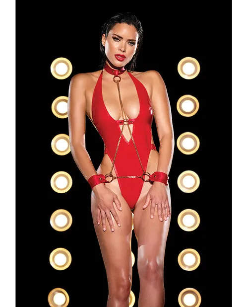 FETISH Submissive VPlunge Vinyl Teddy Set Red SM Oh La La Cheri Anal